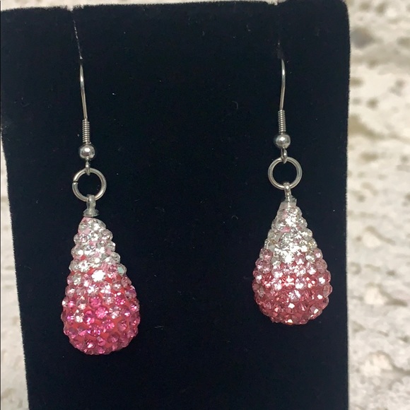Pink and White Australian Crystal Earrings - Picture 2 of 2